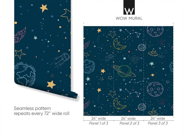 Сolorful Cosmic Space Wallpaper W061 - CostaCover - Peel and stick Removable Wallpaper - abstract wall art - abstract wallpaper - adhesive wallpaper