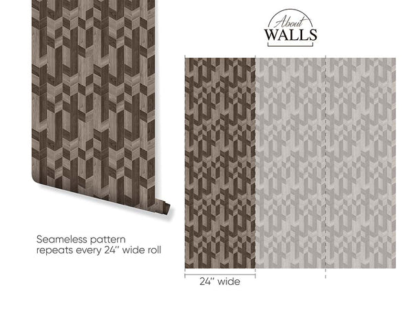 Brown Beige Wood Mosaic Wallpaper A020 - CostaCover - Peel and stick Removable Wallpaper - about walls - abstract wallpaper - accent wallpaper