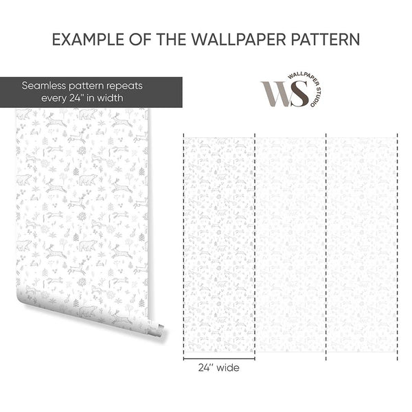 Gray Forest Animals Wallpaper S034 - CostaCover - Peel and stick Removable Wallpaper - abstract forest - abstract lines - accent wallpaper