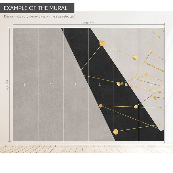 Gray Black Shapes & Gold Wall Mural AM049 - CostaCover - Peel and stick Removable Wallpaper - about walls - Abstract - abstract lines