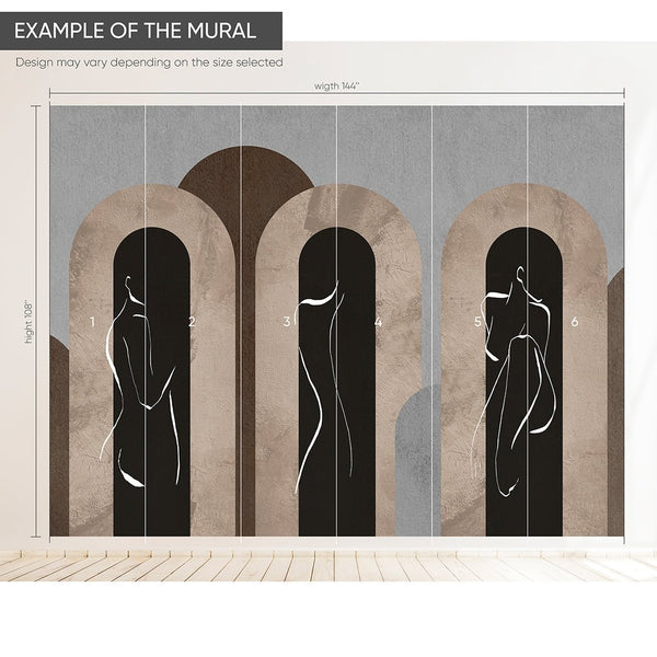 Beige Gray Arches & Girl Lines Wall Mural AM061 - CostaCover - Peel and stick Removable Wallpaper - Abstract - abstract arches - abstract lines
