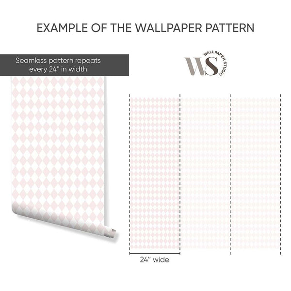 Pastel Pink Rhombus Wallpaper S025 - CostaCover - Peel and stick Removable Wallpaper - abstract wallpaper - accent wallpaper - adhesive wallpaper