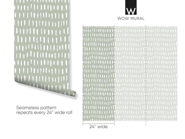 Green & White Strokes Wallpaper W023 - CostaCover - Peel and stick Removable Wallpaper - Abstract - abstract lines - abstract wall art