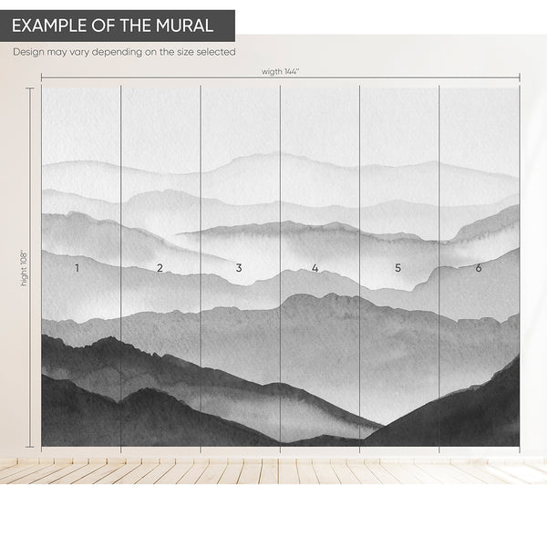 Gray Watercolor Mountains Wall Mural WM042 - CostaCover - Peel and stick Removable Wallpaper - Abstract - abstract lines - abstract wall art