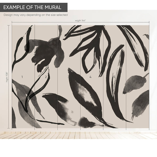 Black Beige Floral Wall Mural AM037 - CostaCover - Peel and stick Removable Wallpaper - about walls - Abstract - abstract floral