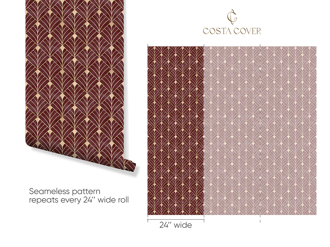 Burgundy Art Deco Wallpaper CC338