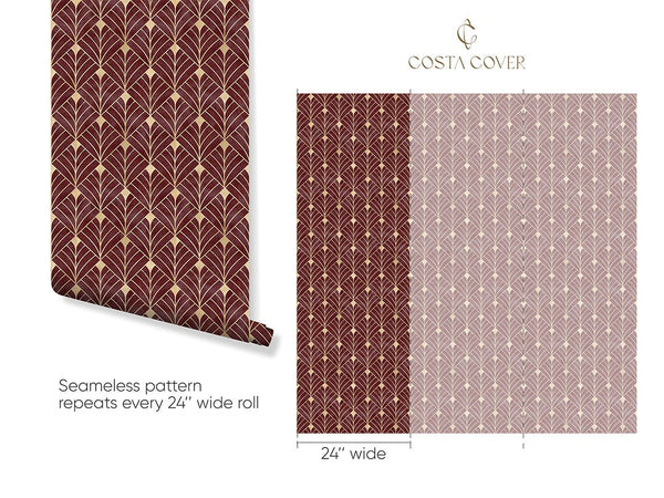 Burgundy Art Deco Wallpaper CC338 - CostaCover - Peel and stick Removable Wallpaper - Abstract - abstract lines - abstract mural