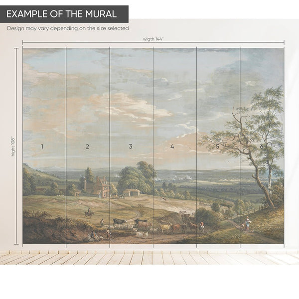English Vintage Landscape Wall Mural AM081 - CostaCover - Peel and stick Removable Wallpaper - A Distant View of Maidstone - about walls - abstract wall art
