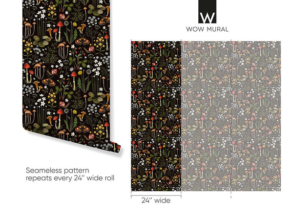 Dark Mushrooms Floral Wallpaper W145 - CostaCover - Peel and stick Removable Wallpaper - abstract floral - abstract mural - abstract wallpaper