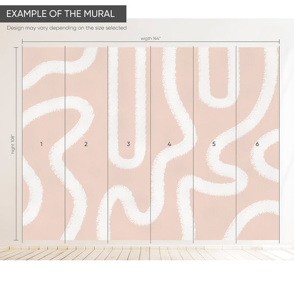 Peach Fuzz & White Lines Wall Mural AM045 - CostaCover - Peel and stick Removable Wallpaper - about walls - Abstract - Abstract Labyrinth Lines