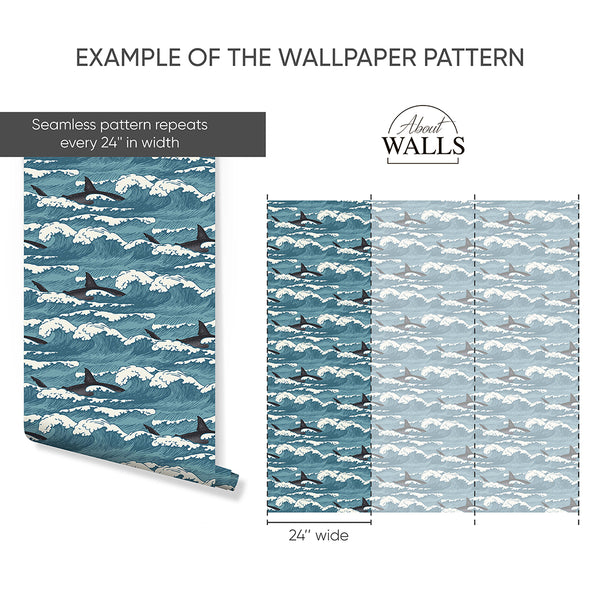 Japanese Orca Waves Wallpaper A103