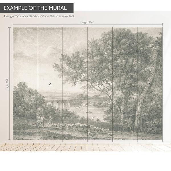 Gray Vintage Landscape Wall Mural AM084 - CostaCover - Peel and stick Removable Wallpaper - 3d wall painting - about walls - abstract forest