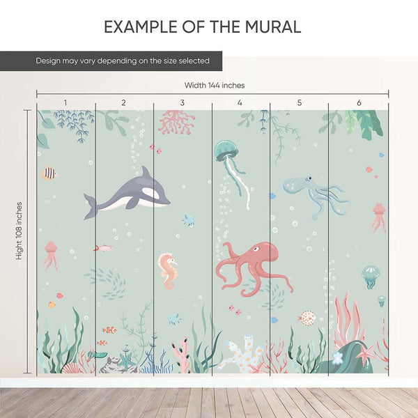 Sea World Wall Mural SM012 - CostaCover - Peel and stick Removable Wallpaper - accent wallpaper - adhesive wallpaper - aqua blue