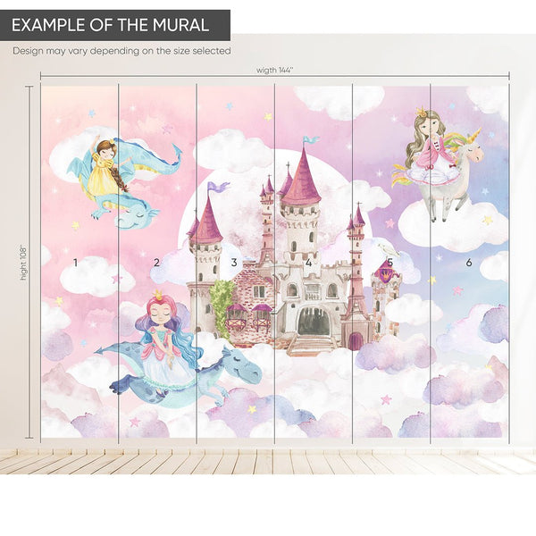 Castle & Princesses Wall Mural WM071 - CostaCover - Peel and stick Removable Wallpaper - abstract wallpaper - accent wallpaper - adhesive wallpaper