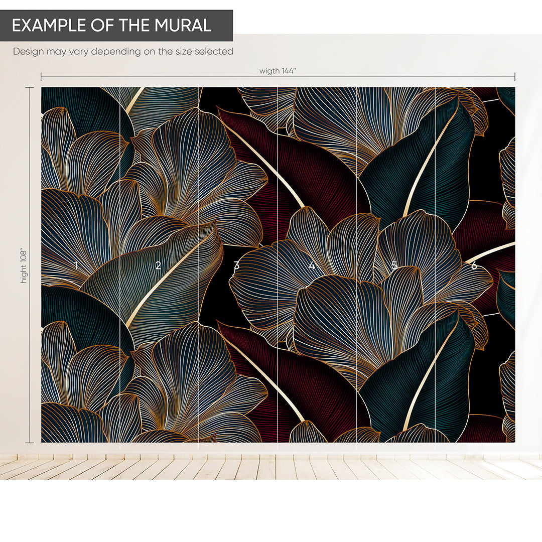 Dark Red Green Floral Wall Mural CCM180