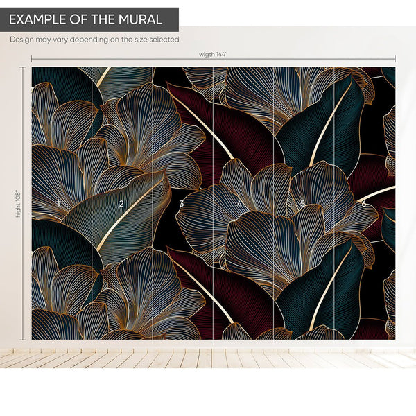 Dark Red Green Floral Wall Mural CCM180 - CostaCover - Peel and stick Removable Wallpaper - Abstract - abstract arches - abstract floral