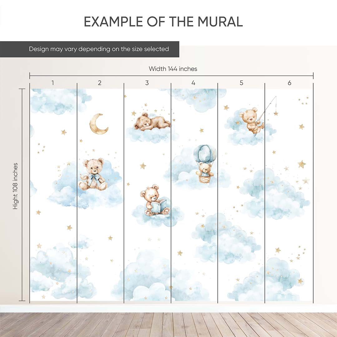 Blue Clouds and Bears Wall Mural SM011