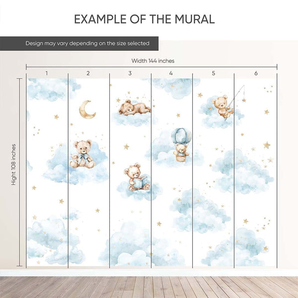 Blue Clouds and Bears Wall Mural SM011 - CostaCover - Peel and stick Removable Wallpaper - abstract wallpaper - accent wallpaper - adhesive wallpaper