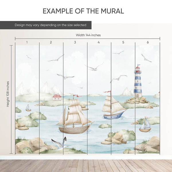 Blue Green Nautical Wall Mural AM150 - CostaCover-Peel and stick Removable Wallpaper-abstract wall art-accent wallpaper-adhesive wallpaper