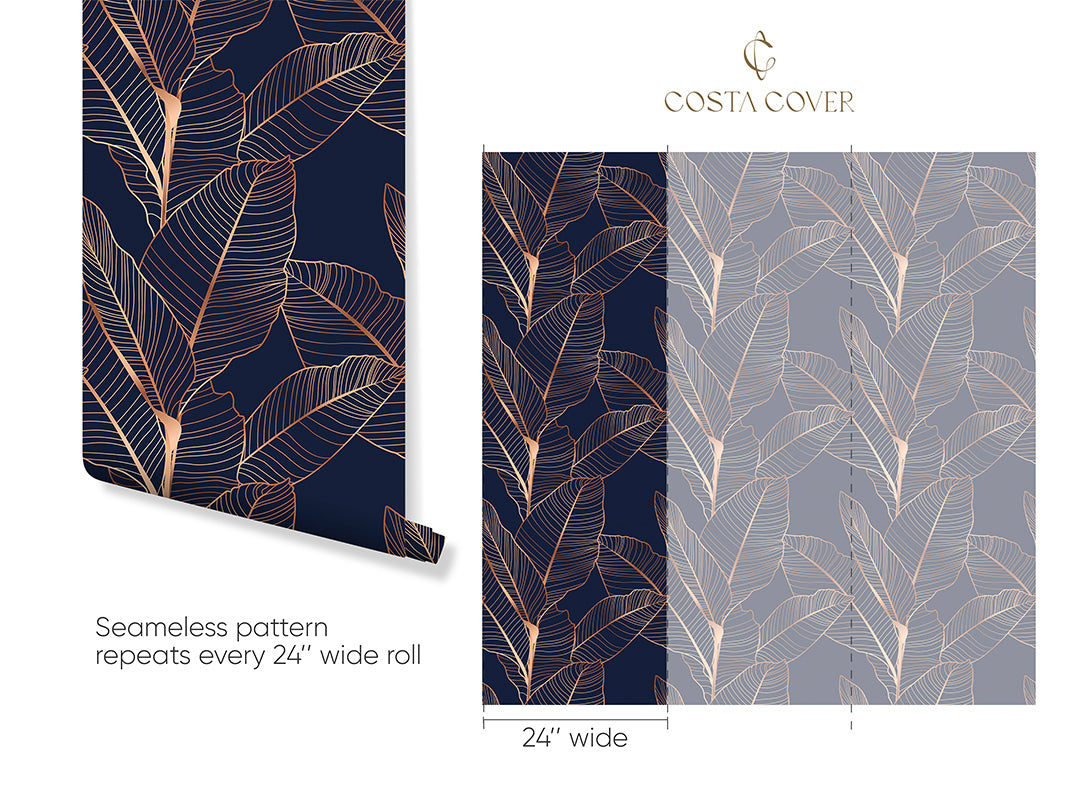 Dark Blue Banana Leaves Wallpaper CC318