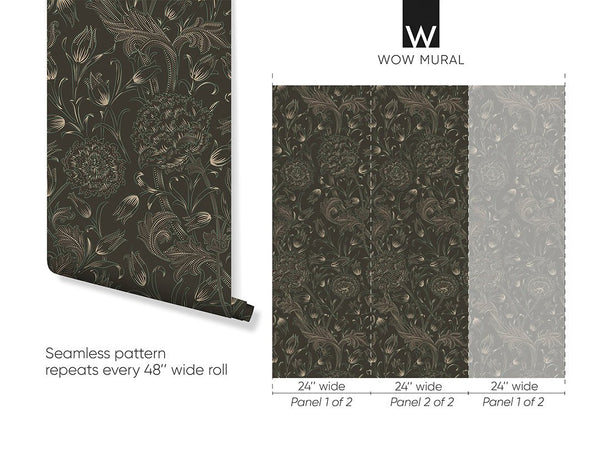 Brown Wild Tulip by Morris Wallpaper W112 - CostaCover - Peel and stick Removable Wallpaper - abstract floral - abstract lines - abstract wall art