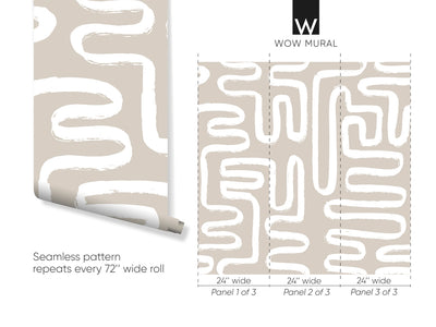 Boho Beige & White Line Wallpaper W044