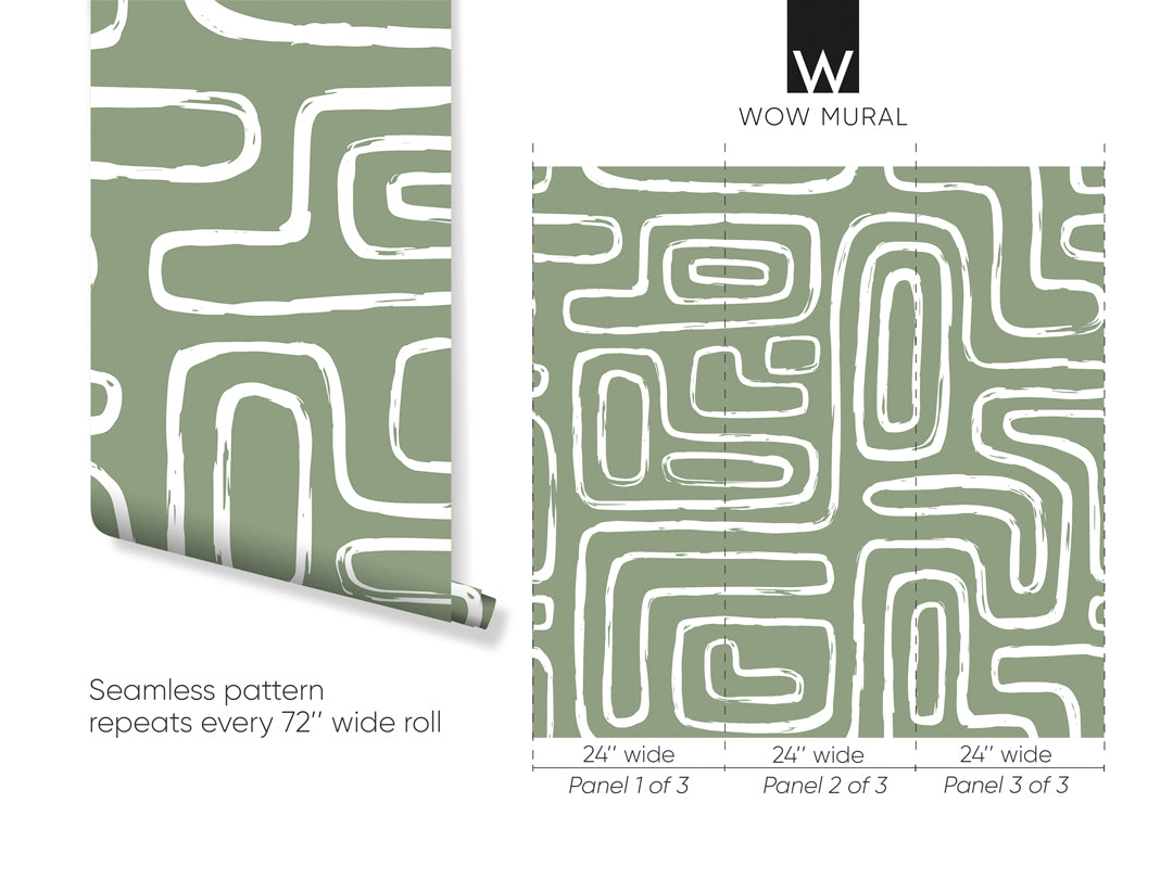 Olive Green Abstract Line Self Adhesive Wallpaper W008