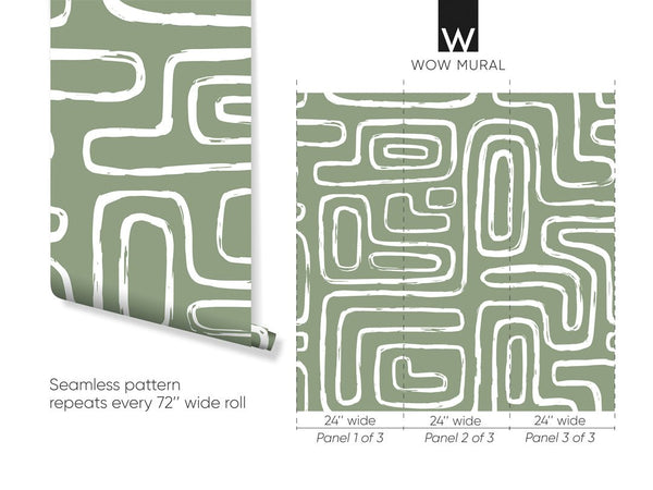 Olive Green Boho Line Wallpaper W008 - CostaCover - Peel and stick Removable Wallpaper - Abstract - abstract lines - abstract wall art