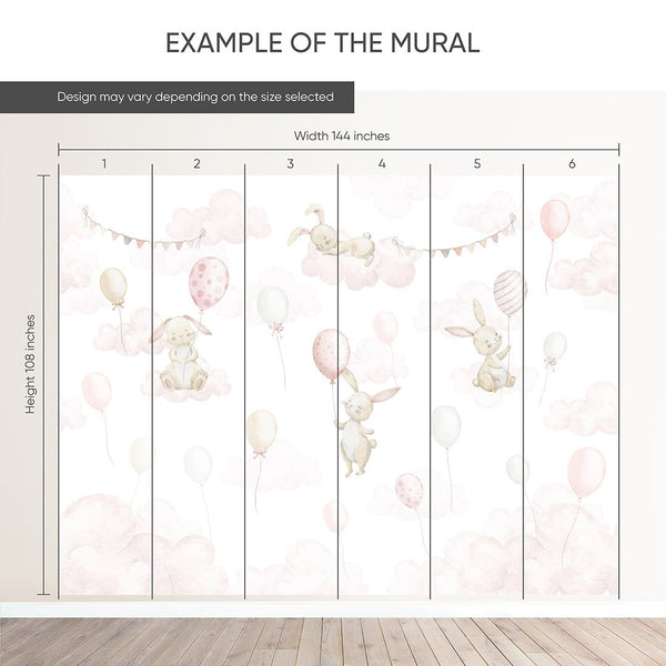 Beige Pink Bunny & Balloons Wall Mural SM079 - CostaCover - Peel and stick Removable Wallpaper - abstract wall art - abstract wallpaper - accent wallpaper
