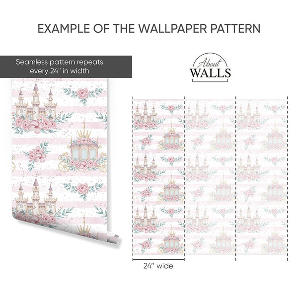 Pink Kingdom & Stripes Wallpaper A042 - CostaCover-Peel and stick Removable Wallpaper-accent wallpaper-adhesive wallpaper-baby bedroom