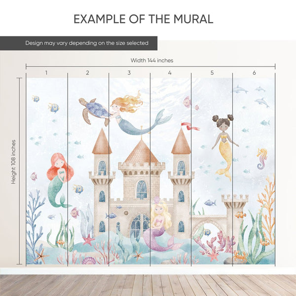 Mermaids and Castle Wall Mural SM065 - CostaCover - Peel and stick Removable Wallpaper - accent wallpaper - adhesive wallpaper - ariel mermaid