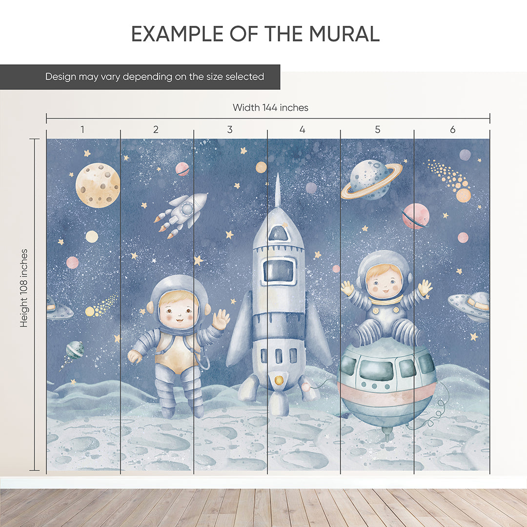 Blue Astronauts & Spaceship Wall Mural SM085