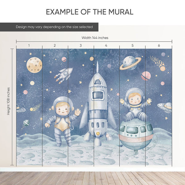 Blue Astronauts & Spaceship Wall Mural SM085 - CostaCover - Peel and stick Removable Wallpaper - accent wallpaper - adhesive wallpaper - baby bedroom