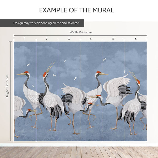 Blue Japanese Cranes Wall Mural WM111 - CostaCover - Peel and stick Removable Wallpaper - accent wallpaper - adhesive wallpaper - animal print