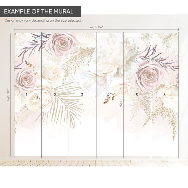 Nude Pink Floral Wall Mural WM009 - CostaCover - Peel and stick Removable Wallpaper - baby bedroom - bathroom wallpaper - bedroom interior