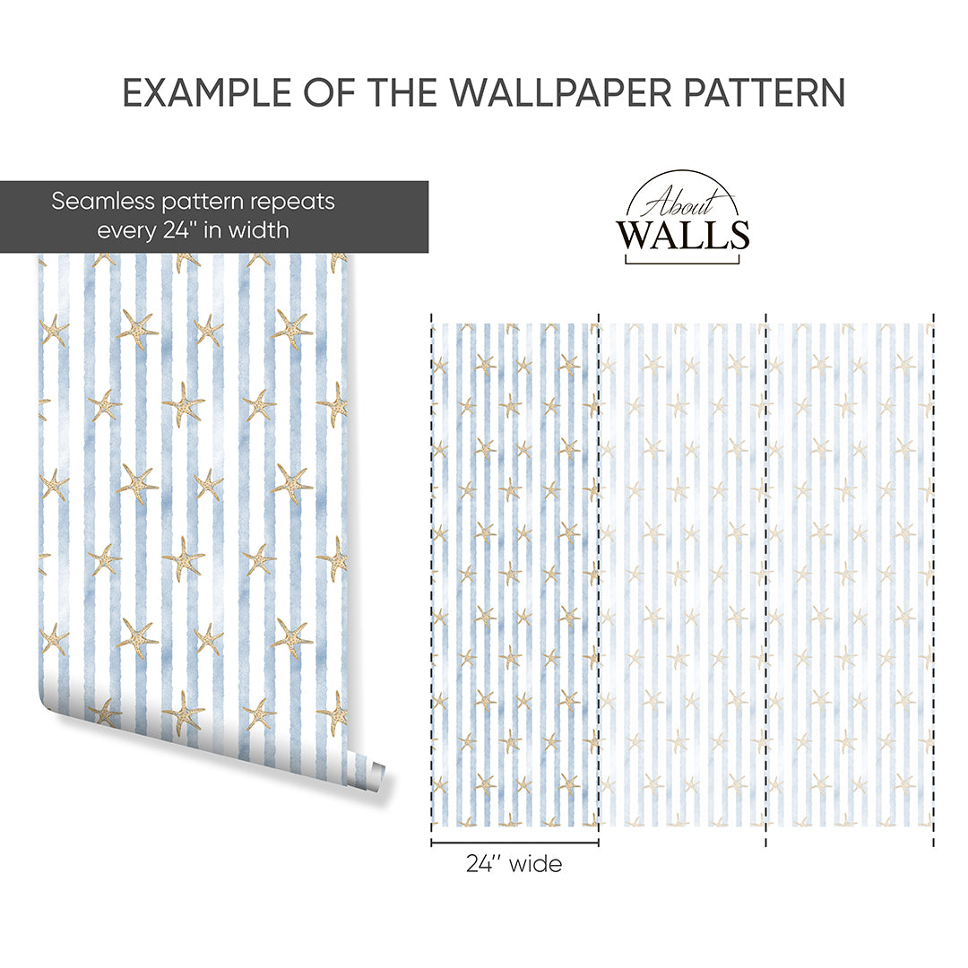 Blue Stripes & Starfish Wallpaper A068