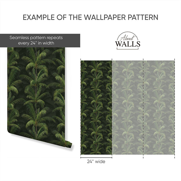 Dark Green Tropical Palm Wallpaper A137