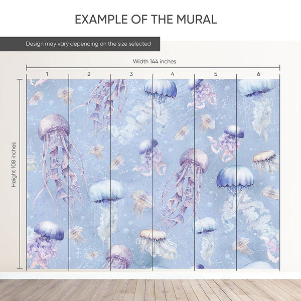 Blue Purple Jellyfish Wall Mural SM062 - CostaCover - Peel and stick Removable Wallpaper - accent wallpaper - adhesive wallpaper - baby bedroom