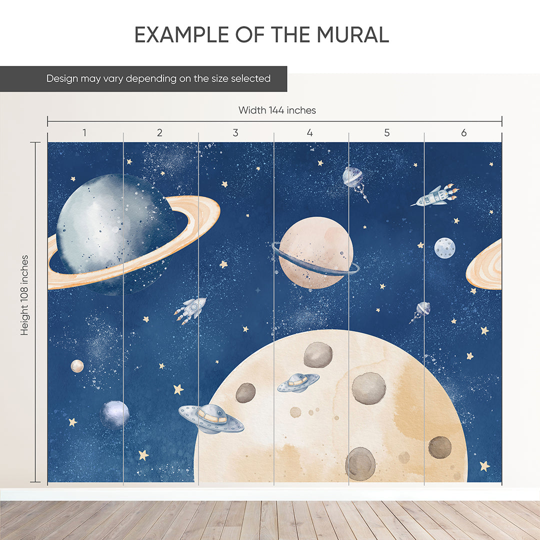 Blue Beige Planets in Space Wall Mural SM092