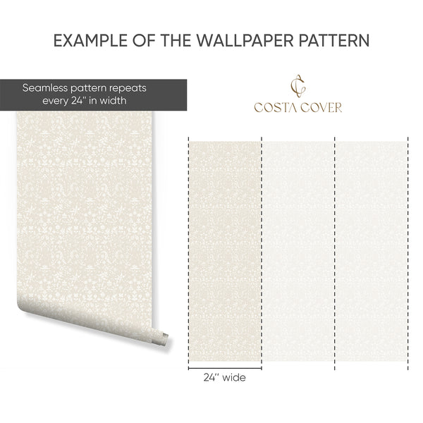 Beige Floral Toile Wallpaper CC366