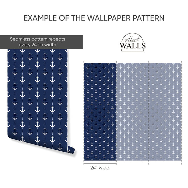 Navy Blue Anchor Wallpaper A072 - CostaCover-Peel and stick Removable Wallpaper-Abstract-abstract mural-abstract wall art