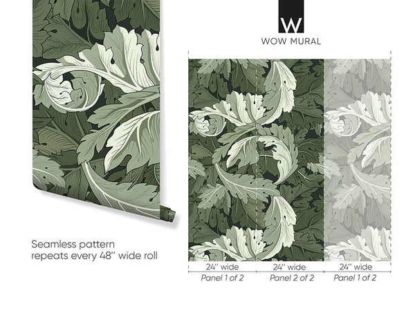 Green Acanthus by Morris Wallpaper W116 - CostaCover - Peel and stick Removable Wallpaper - abstract floral - abstract wallpaper - accent wallpaper