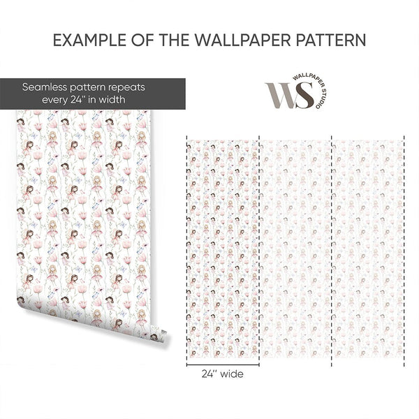Pink Flower Fairy Wallpaper S083 - CostaCover - Peel and stick Removable Wallpaper - accent wallpaper - adhesive wallpaper - baby bedroom