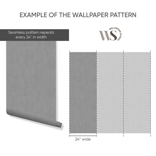 Stylish Gray Plaster Look Wallpaper with a concrete-like finish and soft cloudy mottling. Perfect for contemporary living rooms or bedrooms, this removable peel and stick wallpaper offers a neutral, elevated look with high-quality materials and eco-friendly benefits.