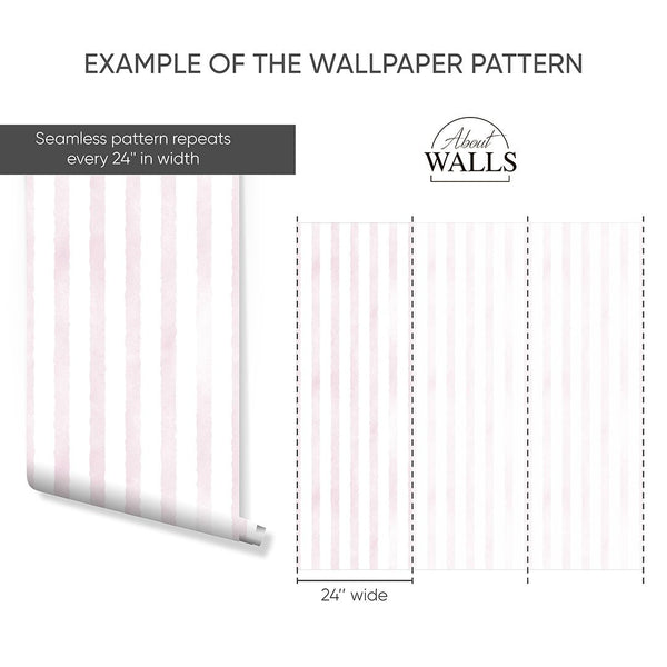 Pink Watercolor Stripes Wallpaper A058 - CostaCover-Peel and stick Removable Wallpaper-Abstract-abstract lines-abstract mural