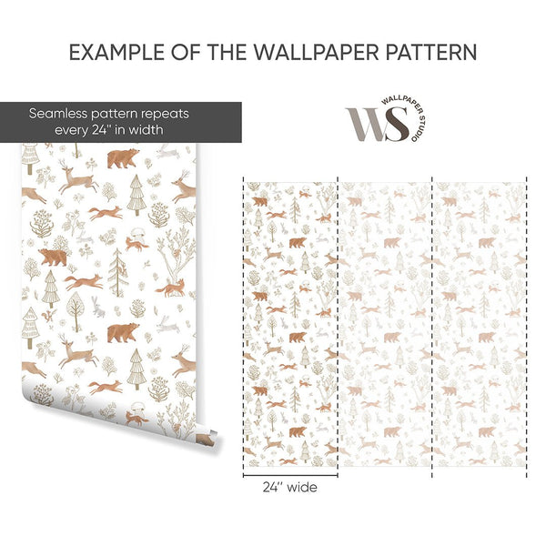 Beige Brown Forest Animals Wallpaper S055 - CostaCover - Peel and stick Removable Wallpaper - accent wallpaper - adhesive wallpaper - animal print