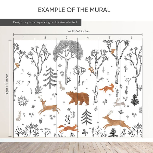 Black White Beige Forest Animals Wall Mural SM015 - CostaCover - Peel and stick Removable Wallpaper - accent wallpaper - adhesive wallpaper - animal print