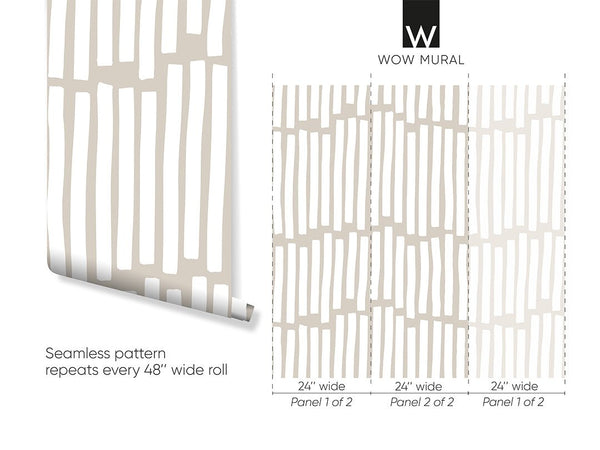 White Stripe & Beige Wallpaper W034 - CostaCover - Peel and stick Removable Wallpaper - Abstract - abstract lines - abstract wall art
