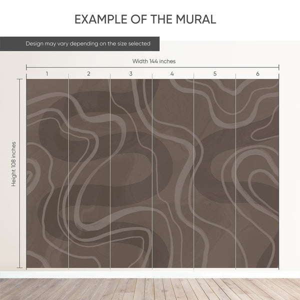 Example of a 144-inch-wide by 108-inch-high mural split into 6 panels, showing how the design is divided across  panels; the printed design varies with the size selected.