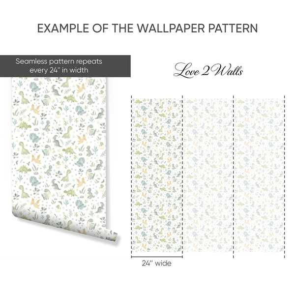 Dinosaur Floral Nursery Wallpaper L141